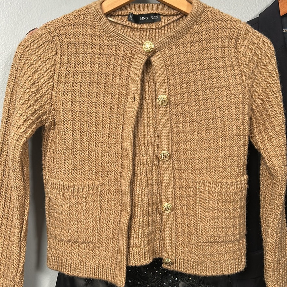 Mango Knit Cardigan Tweed Crop Gold Buttons size XS